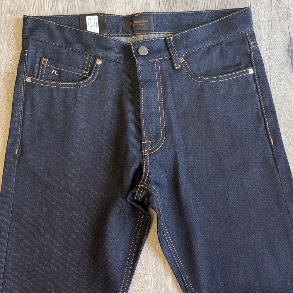 J Lindeberg Stockholm Mens Dark Indigo Raw Straight Leg Denim Jeans 30/32 - Picture 5 of 11